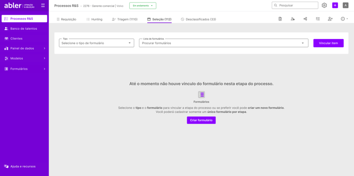 Essa tela irá aparecer para qualquer formulário, por isso no campo de tipo, deverá informar que é admissão e em seguida escolher qual dos formulários já criados deverá ser usado_